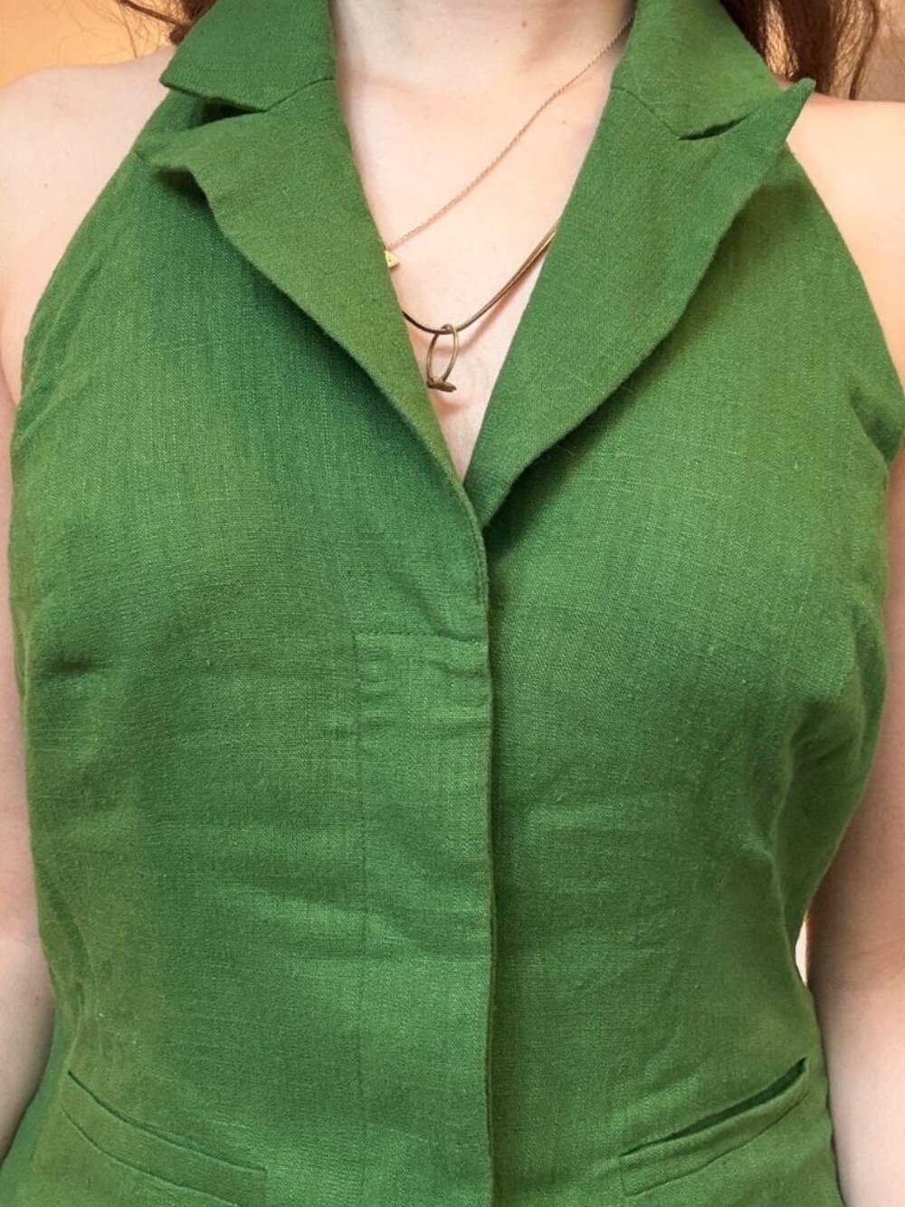 Greylin Green Linen Collared Halter Vest Top Button Front Size S